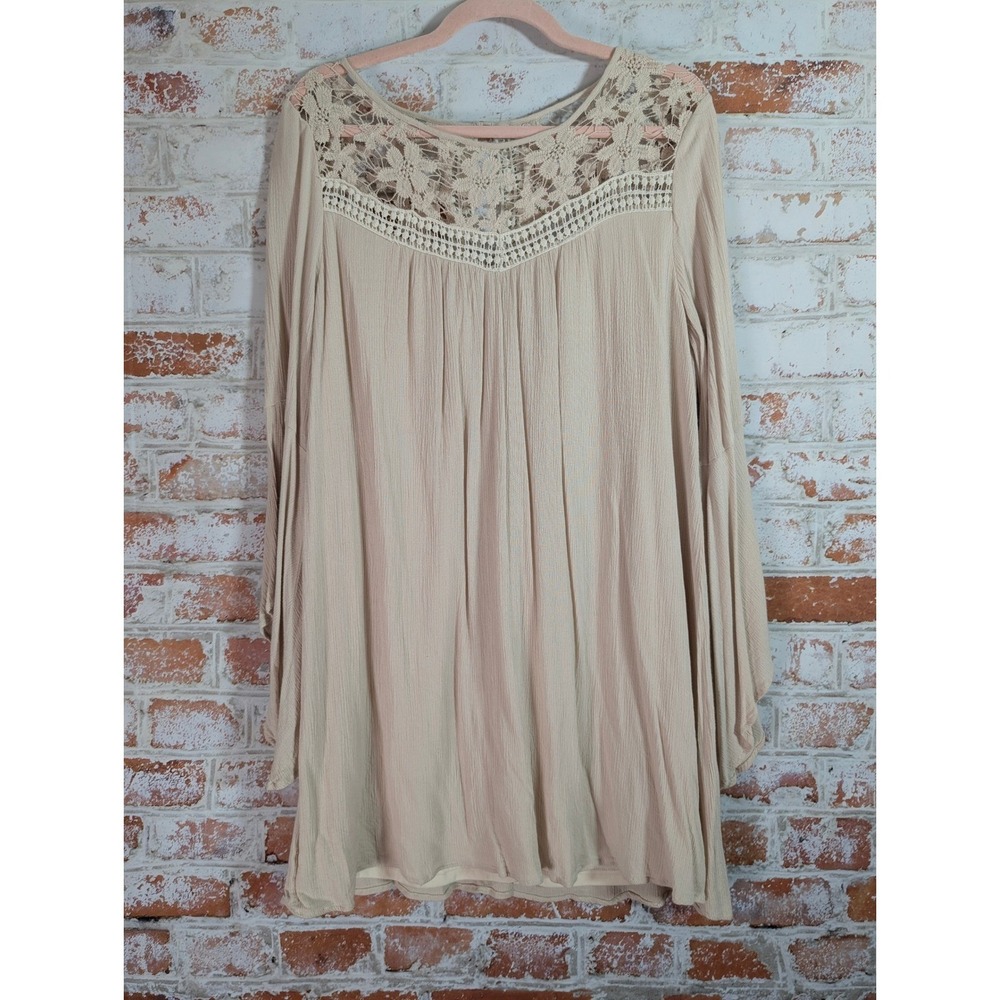 Romantic Boho Babydoll Tunic Top Womens‎ XXL Tea Stained Crochet Lace Fairycore